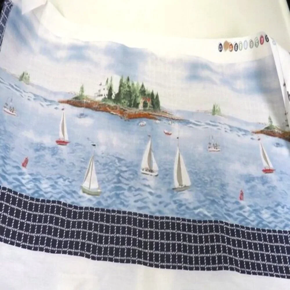 Sailboat & Coastal CURTAIN FABRIC cotton blend 8yards UNCUT like new